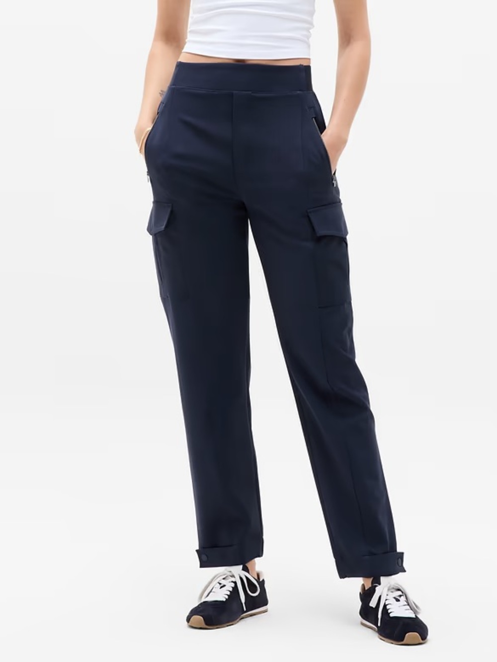 Athleta Endless Cargo Pants Womens 4 Petite Navy PrimaStretch Travel #467187